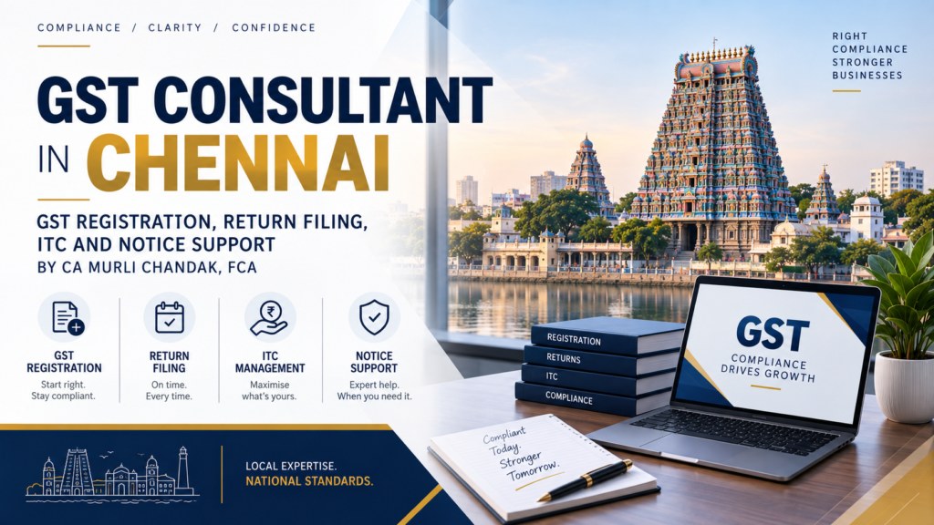 GST Consultant in Chennai: GST Registration, Return Filing, ITC and Notice Support by CA Murli Chandak, FCA